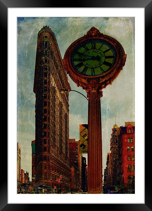 Flatiron Building and Fifth Avenue Clock Framed Mounted Print by Chris Lord
