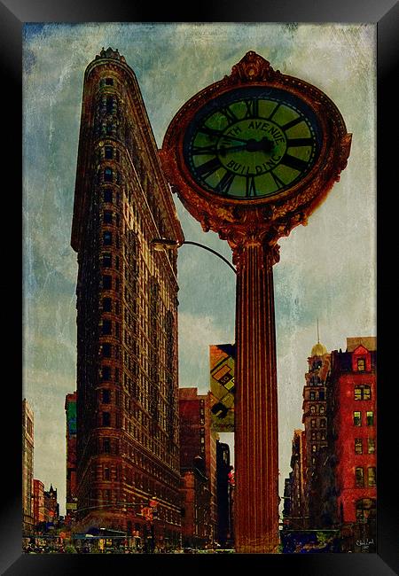 Flatiron Building and Fifth Avenue Clock Framed Print by Chris Lord