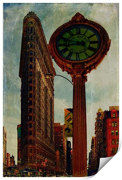 Flatiron Building and Fifth Avenue Clock Print by Chris Lord