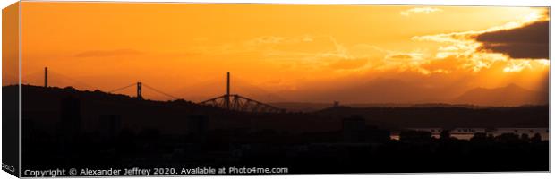 Forth Bridges and Beyond by Sunset Canvas Print by Alexander Jeffrey