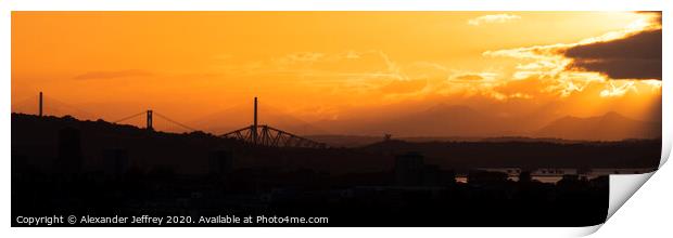 Forth Bridges and Beyond by Sunset Print by Alexander Jeffrey