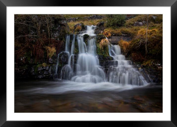 Waterfall flowing into the River Tawe Framed Mounted Print by Leighton Collins