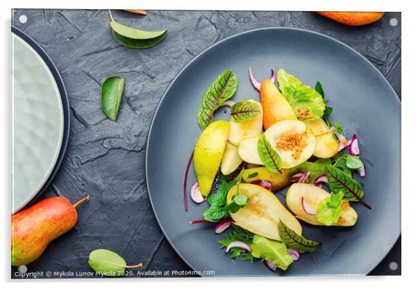 Healthy vegetarian salad with pear. Acrylic by Mykola Lunov Mykola