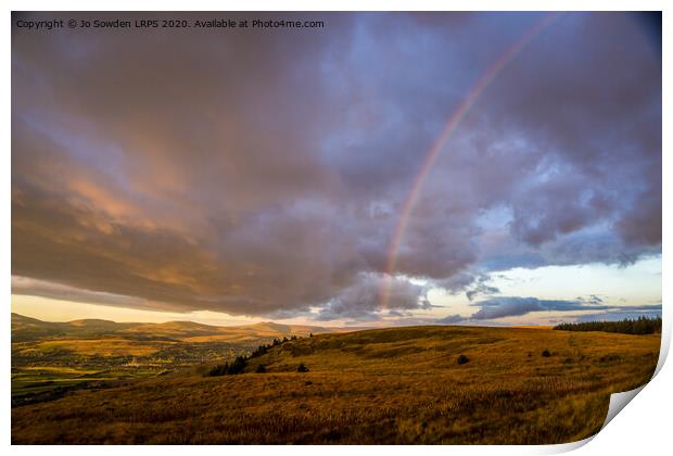 Rainbow over the Brecon Beacons Print by Jo Sowden