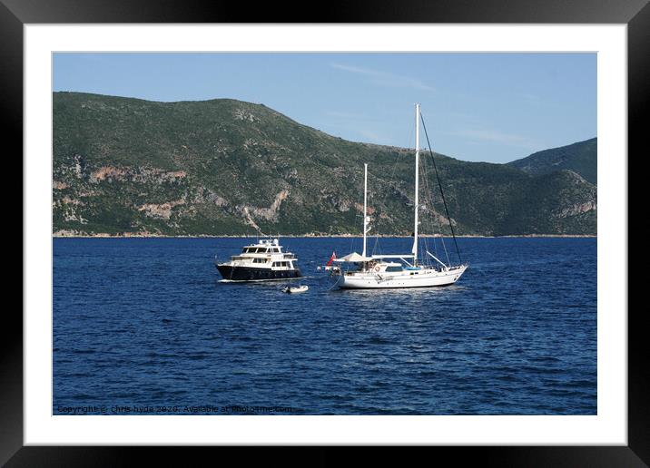 Yachts Passing in Greece Framed Mounted Print by chris hyde
