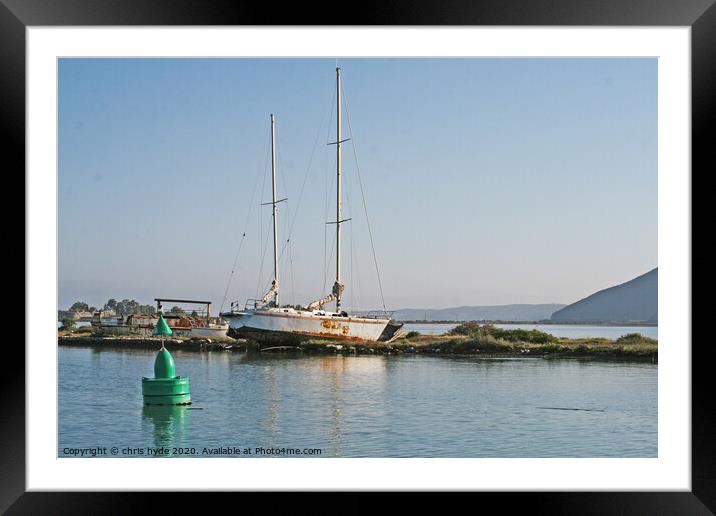 Wrecked Yacht Aground in Lefkas Framed Mounted Print by chris hyde