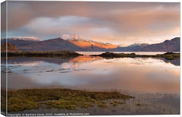 Knoydart Sunset and Loch Hourn Skye Scotland Canvas Print by Barbara Jones
