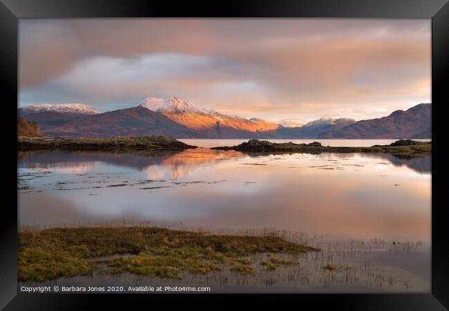 Knoydart Sunset and Loch Hourn Skye Scotland Framed Print by Barbara Jones