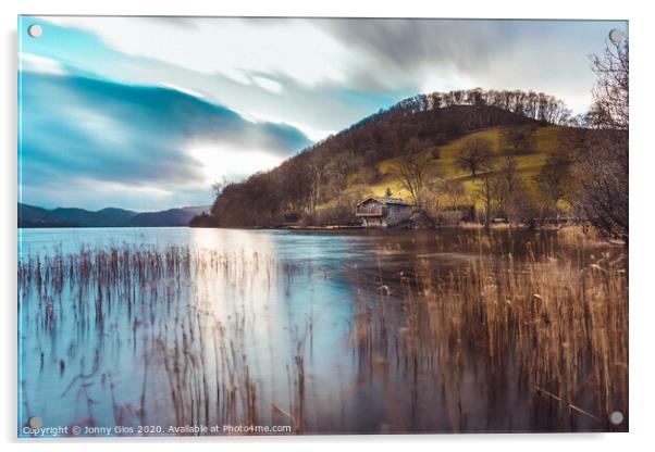 The boathouse through reeds Acrylic by Jonny Gios