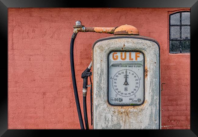 a rusty abandoned gas pump for Gulf petrol Framed Print by Stig Alenäs