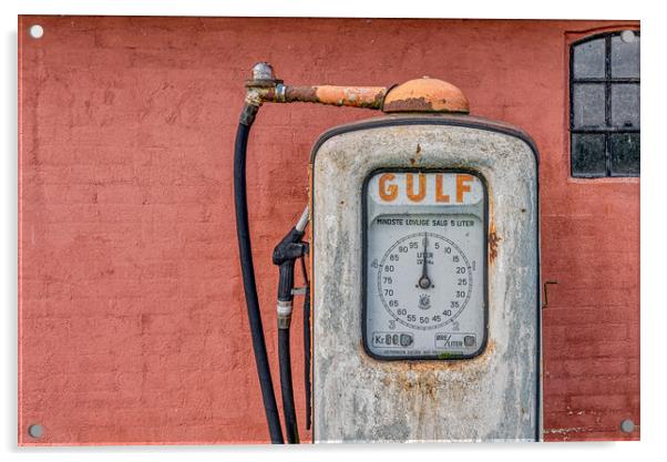 a rusty abandoned gas pump for Gulf petrol Acrylic by Stig Alenäs