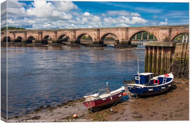 Historic Berwick Bridge's Picturesque River View Canvas Print by Holly Burgess