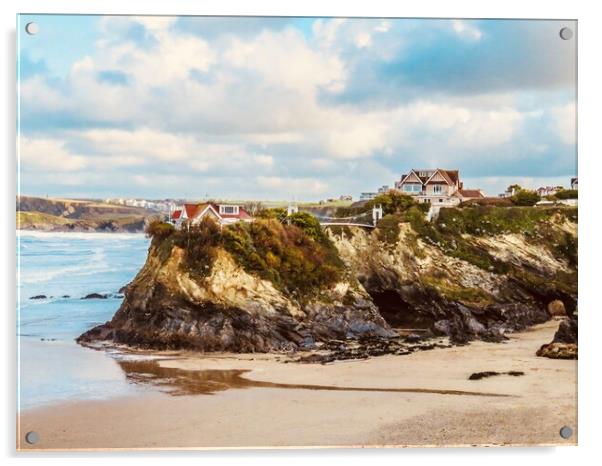 Towan beach Newquay Cornwall  Acrylic by Beryl Curran