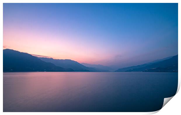 evening view of Phewa lake Print by Ambir Tolang