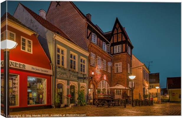 Ancient houses at night in a small danish town Canvas Print by Stig Alenäs