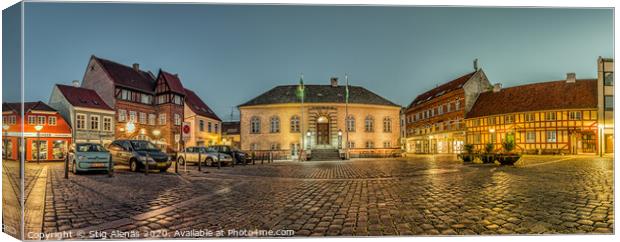 Panorama over the Market place  at night in Faaborg Canvas Print by Stig Alenäs