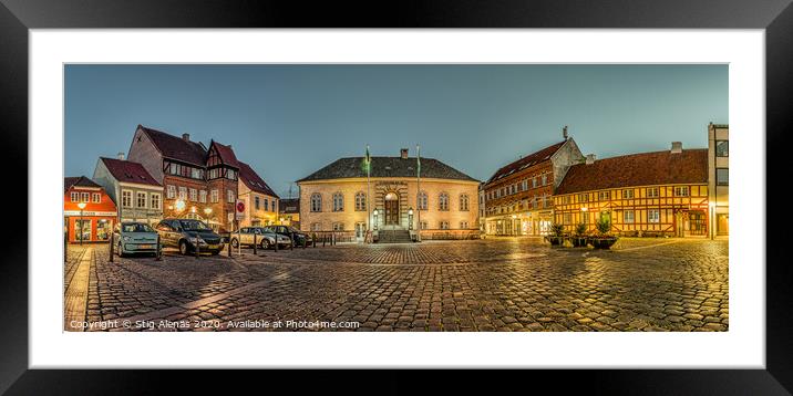 Panorama over the Market place  at night in Faaborg Framed Mounted Print by Stig Alenäs
