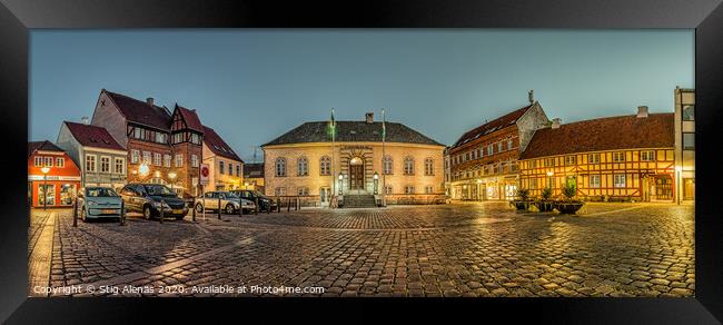 Panorama over the Market place  at night in Faaborg Framed Print by Stig Alenäs