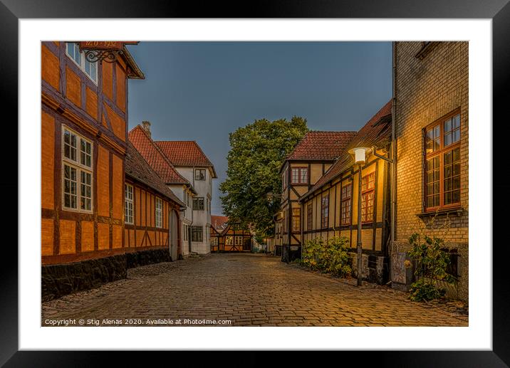 Ancient half-timbered houses at a cobblestone stre Framed Mounted Print by Stig Alenäs