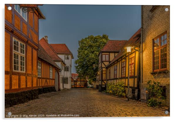 Ancient half-timbered houses at a cobblestone stre Acrylic by Stig Alenäs