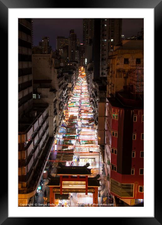 Night Street market in Hong Kong  Framed Mounted Print by Sergio Delle Vedove
