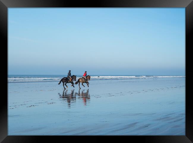 Horses on Westward Ho beach Framed Print by Tony Twyman