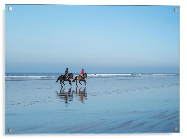 Horses on Westward Ho beach Acrylic by Tony Twyman