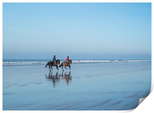 Horses on Westward Ho beach Print by Tony Twyman