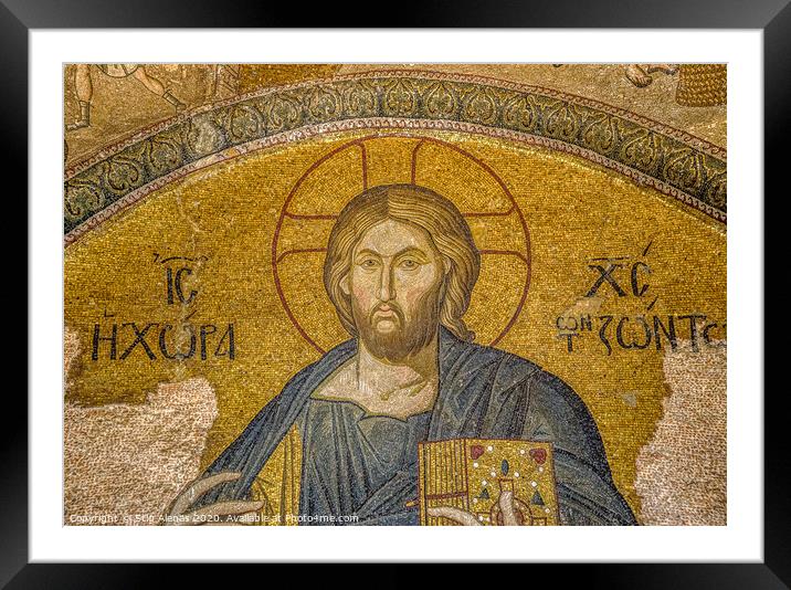 Mosaic of the pantocrator in the Church of the Hol Framed Mounted Print by Stig Alenäs