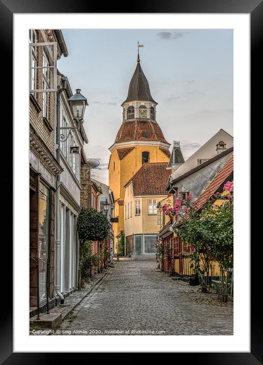 the famous belfry in Faaborg at the end of an alleyway Framed Mounted Print by Stig Alenäs