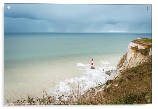 Beachy Head Lighthouse Rain Clouds Acrylic by Sebastien Greber