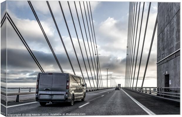 A black van driving over the Øresund Bridge betwee Canvas Print by Stig Alenäs