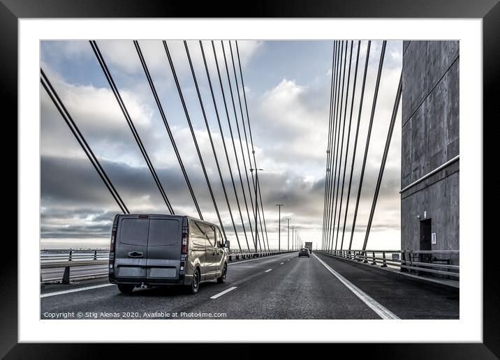 A black van driving over the Øresund Bridge betwee Framed Mounted Print by Stig Alenäs