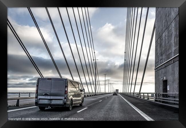 A black van driving over the Øresund Bridge betwee Framed Print by Stig Alenäs