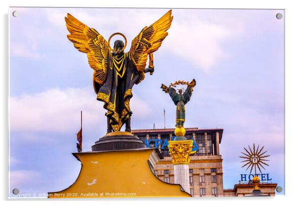 Laches Gate Saint Michael Statue Berehynia  Statue Kiev Ukraine Acrylic by William Perry