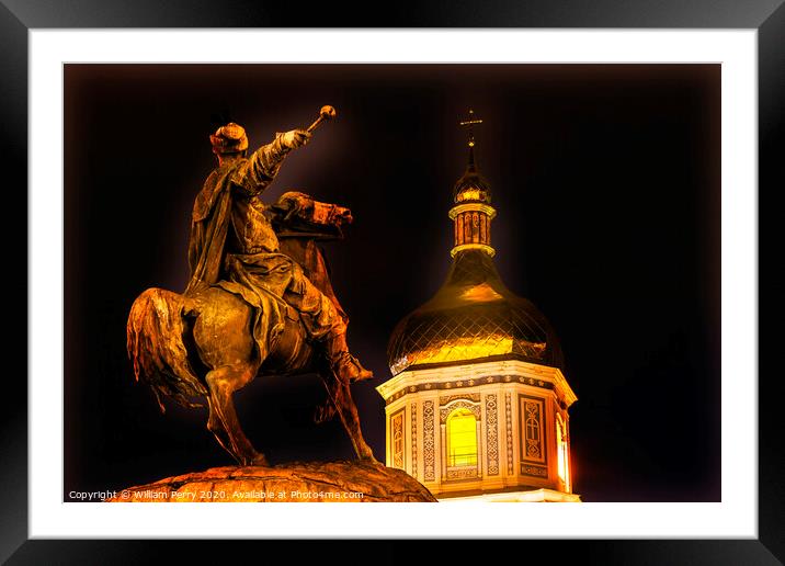 Bogdan Khmelnitsky Equestrian Statue Saint Sophia Kiev Ukraine Framed Mounted Print by William Perry