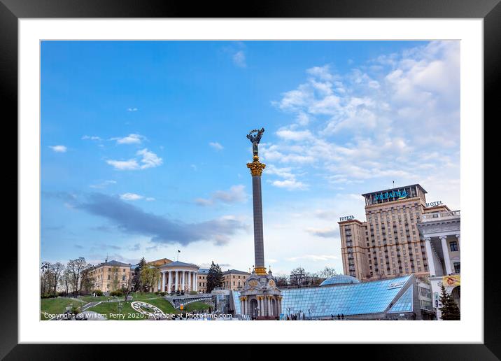 Independence Monument Berehynia  Maidan Square Kiev Ukraine Framed Mounted Print by William Perry
