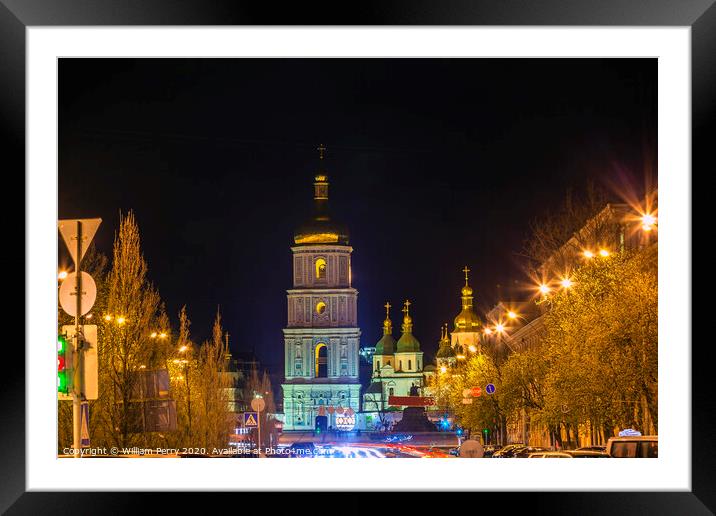 Saint Sophia Sofia Cathedral Spires Tower Sofiyskaya Square Kiev Framed Mounted Print by William Perry