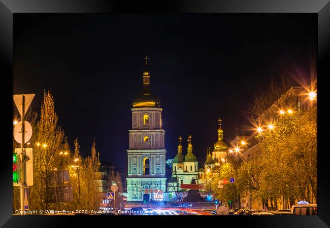 Saint Sophia Sofia Cathedral Spires Tower Sofiyskaya Square Kiev Framed Print by William Perry