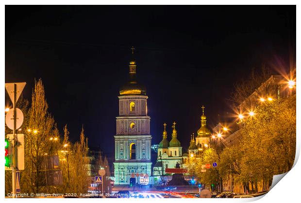 Saint Sophia Sofia Cathedral Spires Tower Sofiyskaya Square Kiev Print by William Perry