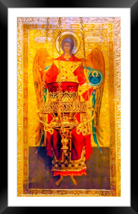 Saint Michael Icon Insense Saint Michael Cathedral Kiev Ukraine Framed Mounted Print by William Perry