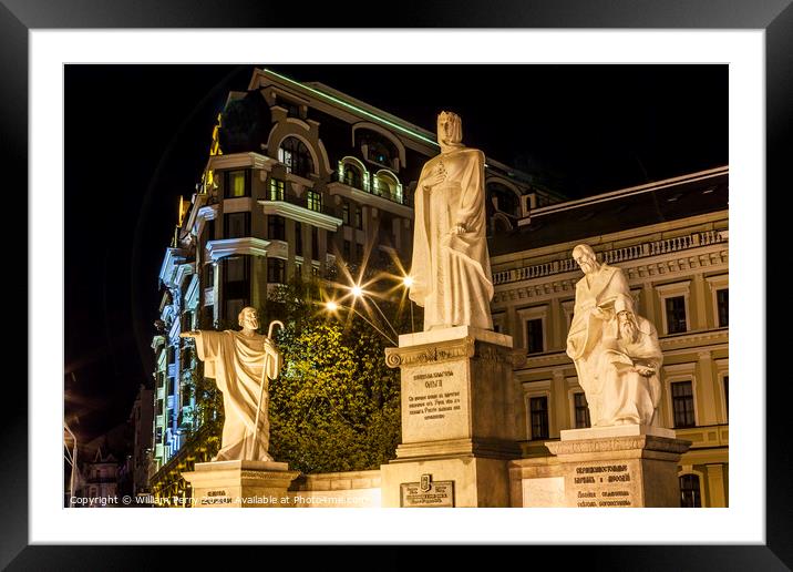 Saint Andrew Queen Olga Statues Mikhaylovsky Square Kiev Ukraine Framed Mounted Print by William Perry