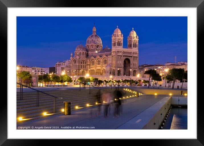 La Major Cathedral in Marseille at Night Framed Mounted Print by Angelo DeVal