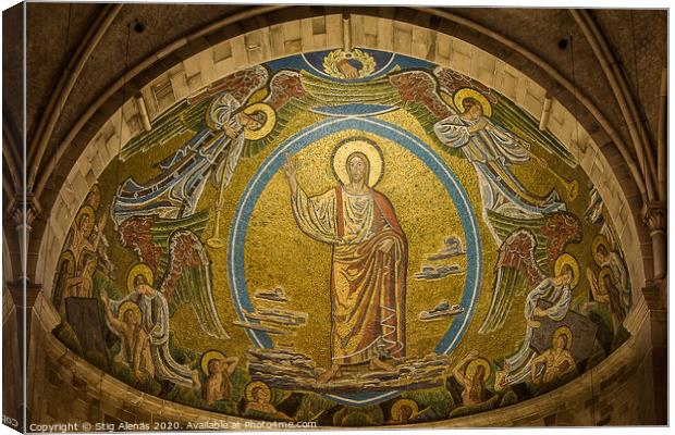Judgment day, a mosaic of Christ walking on the clouds of heaven Canvas Print by Stig Alenäs