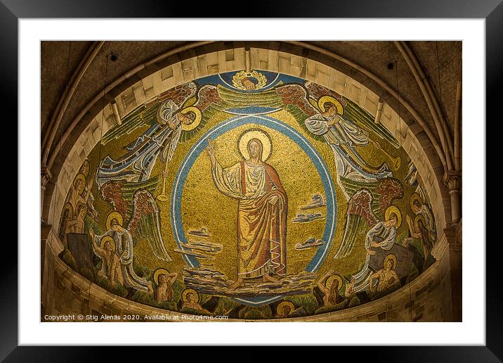 Judgment day, a mosaic of Christ walking on the clouds of heaven Framed Mounted Print by Stig Alenäs