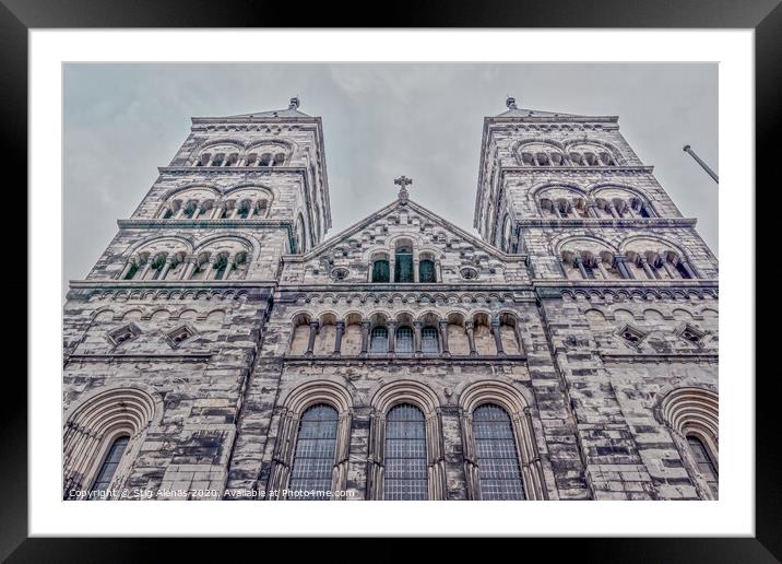 The west towers of Lund Cathedral against the blue Framed Mounted Print by Stig Alenäs