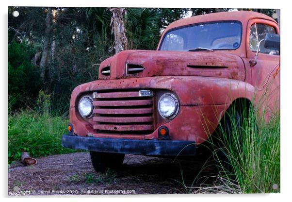 Old Red Truck by Grass Acrylic by Darryl Brooks