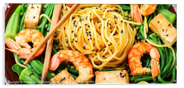 Spaghetti with shrimps Acrylic by Mykola Lunov Mykola