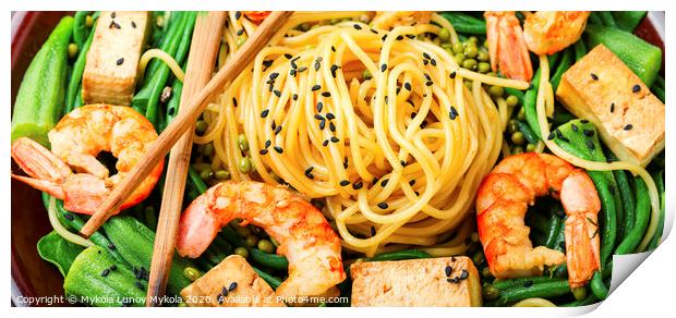 Spaghetti with shrimps Print by Mykola Lunov Mykola