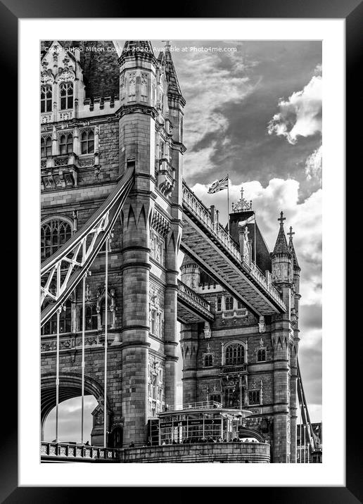 Towers of Tower Bridge - B&amp;W Framed Mounted Print by Milton Cogheil